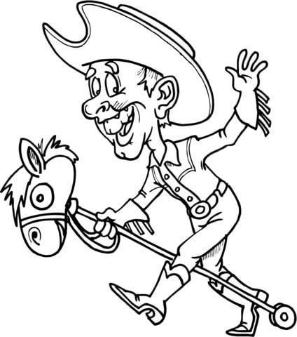 Cowboy On A Toy Horse Coloring Page